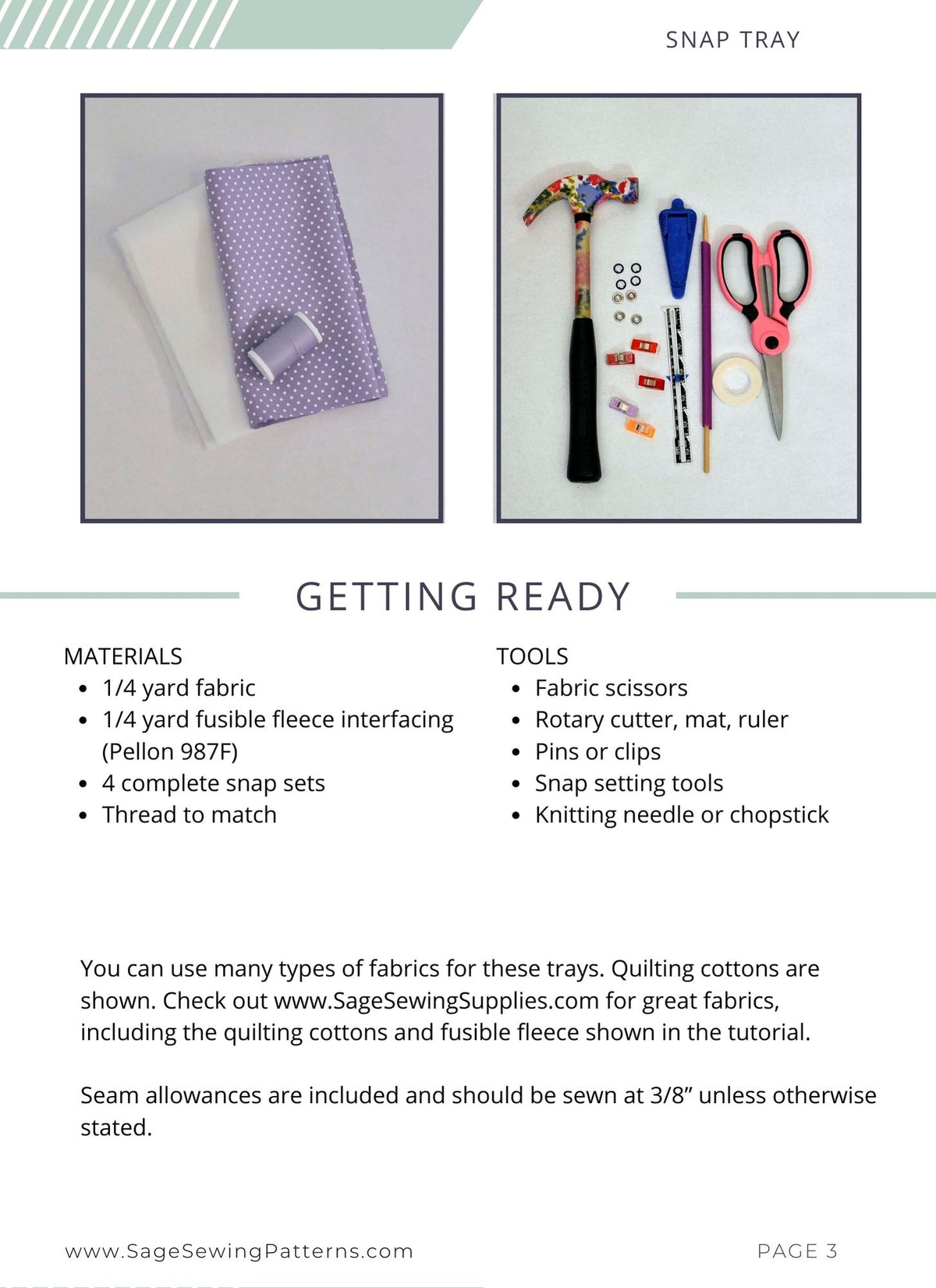 Snap Tray, digital sewing pattern tutorial 4 sizes