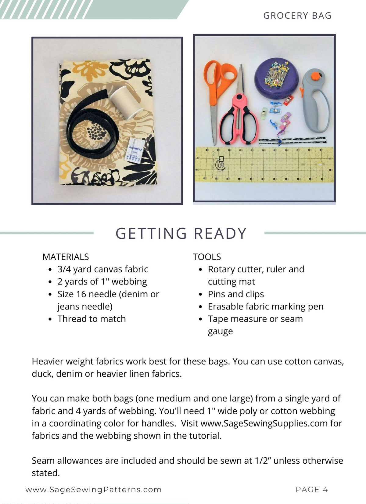 Canvas Grocery Bag, digital sewing pattern tutorial