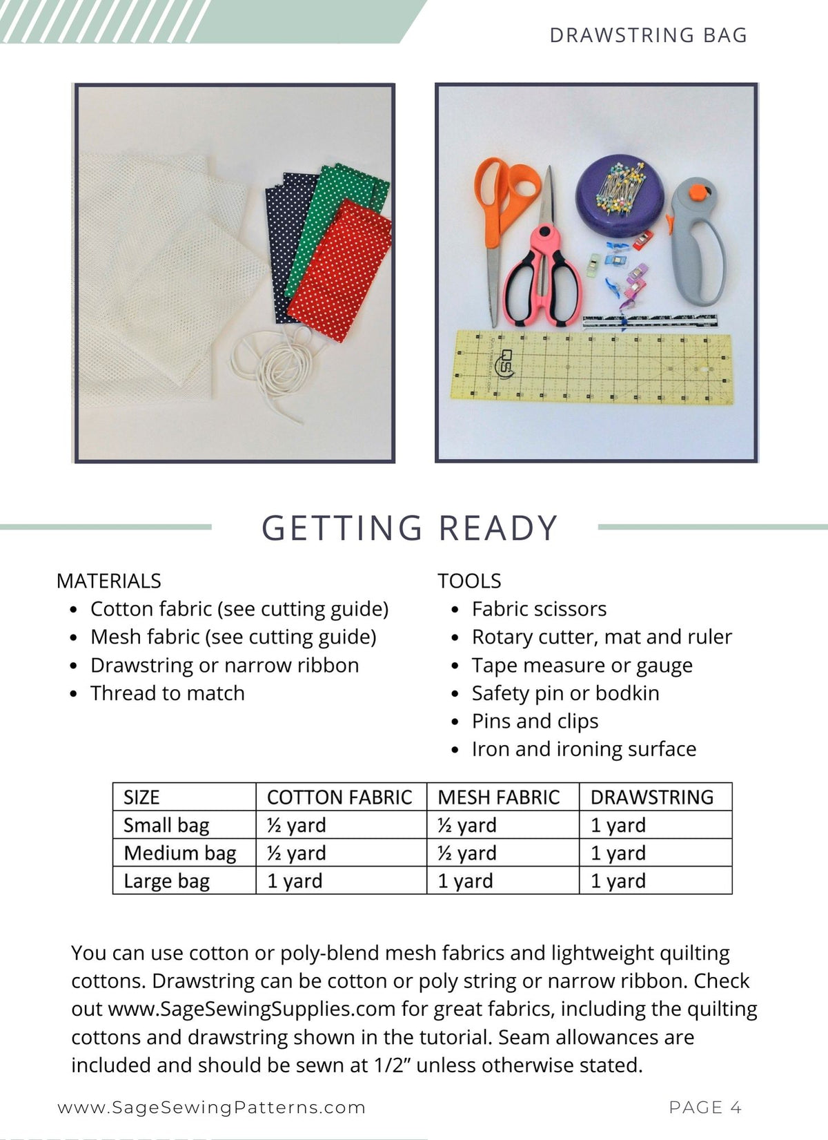 Mesh Produce Bags, digital sewing pattern tutorial in 3 sizes