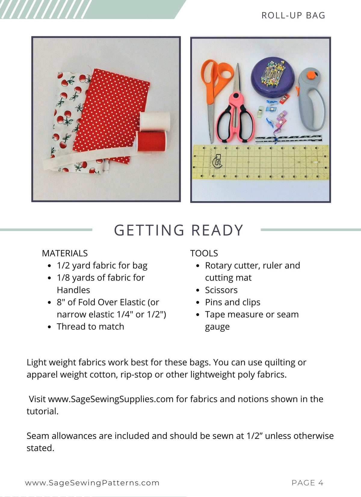 Reusable Roll-Up Bag, digital sewing pattern tutorial