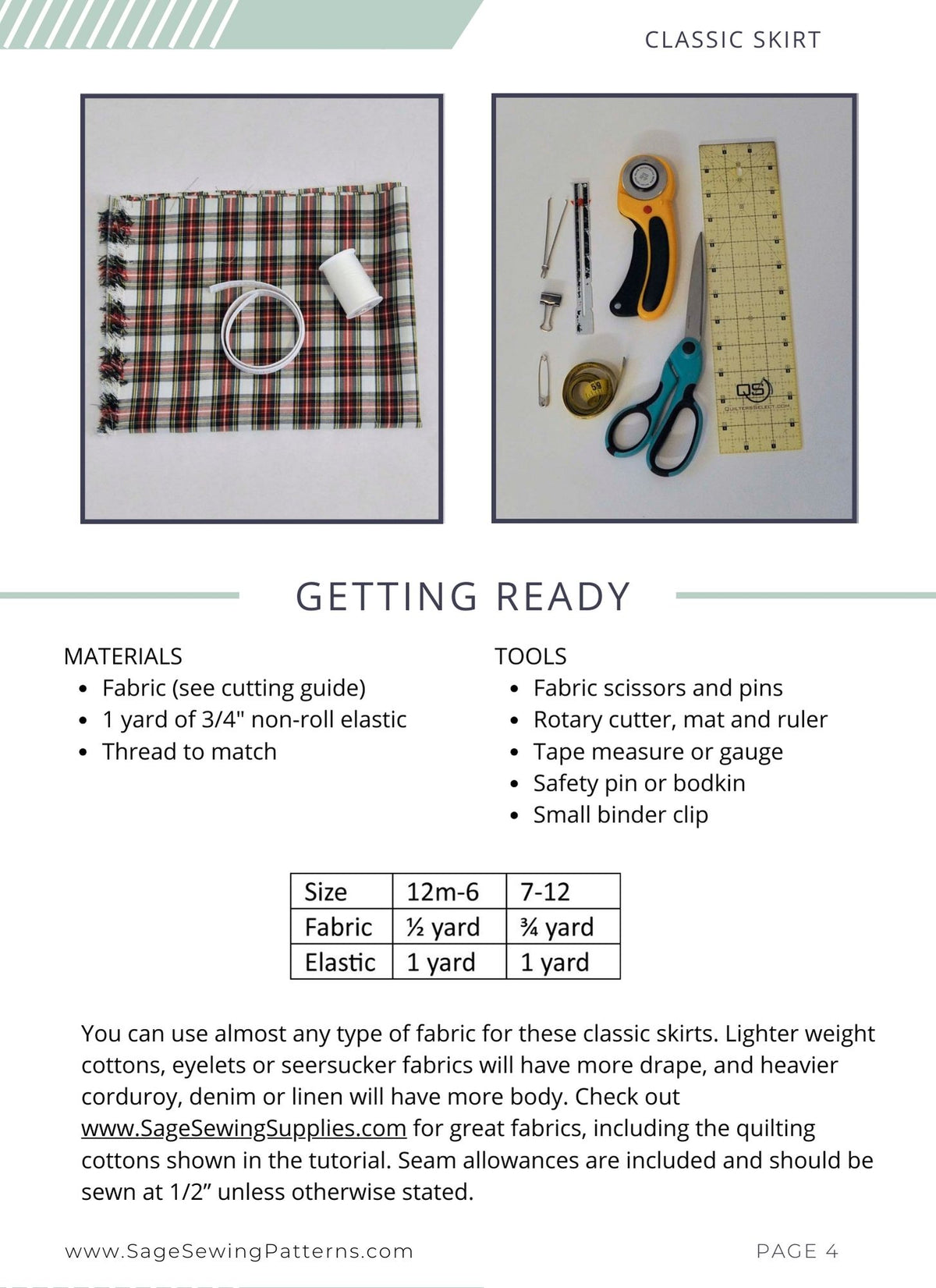 Girls Classic Skirt, digital sewing pattern tutorial