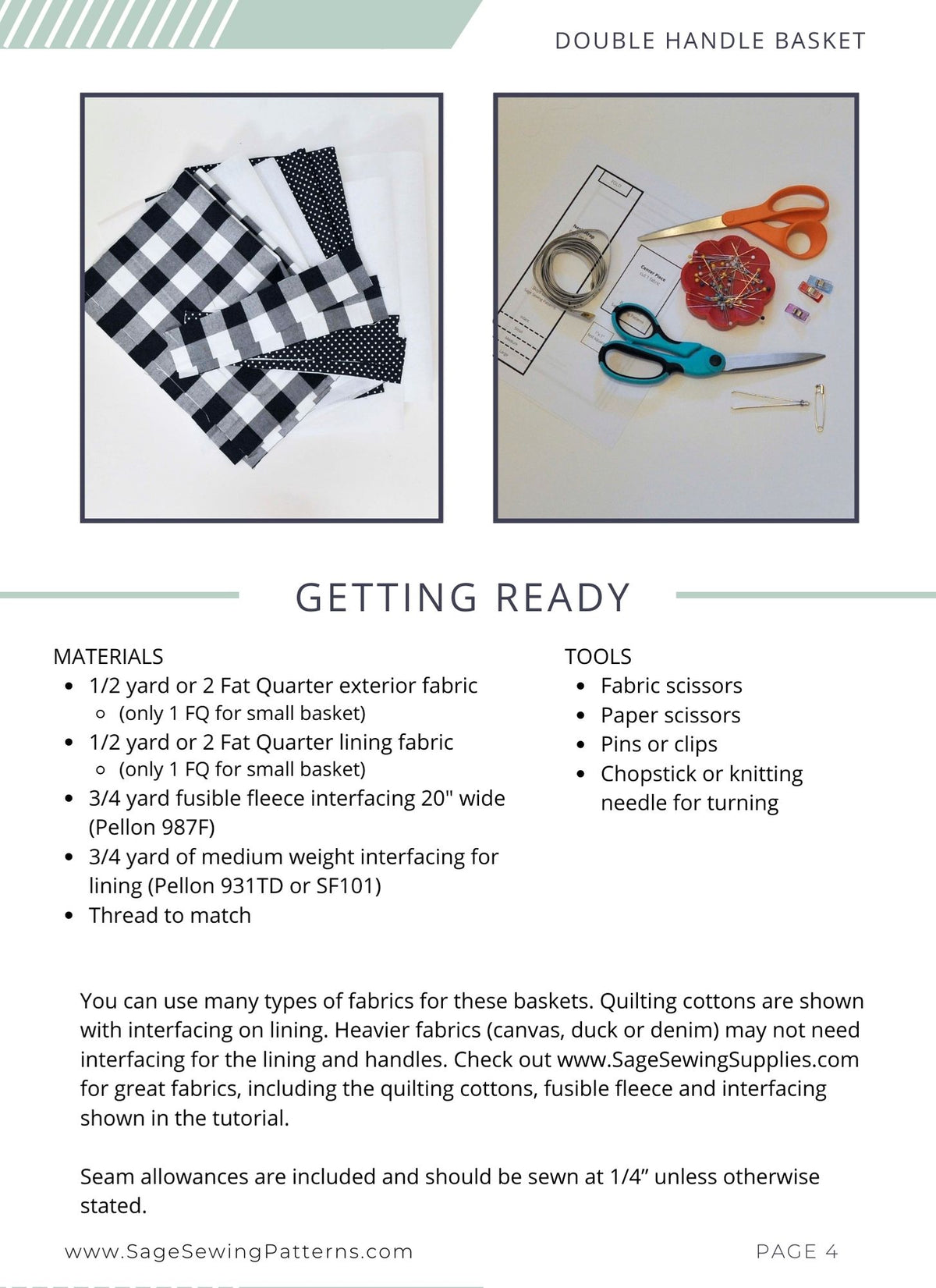 Double Handled Basket, digital sewing pattern tutorial 2 sizes