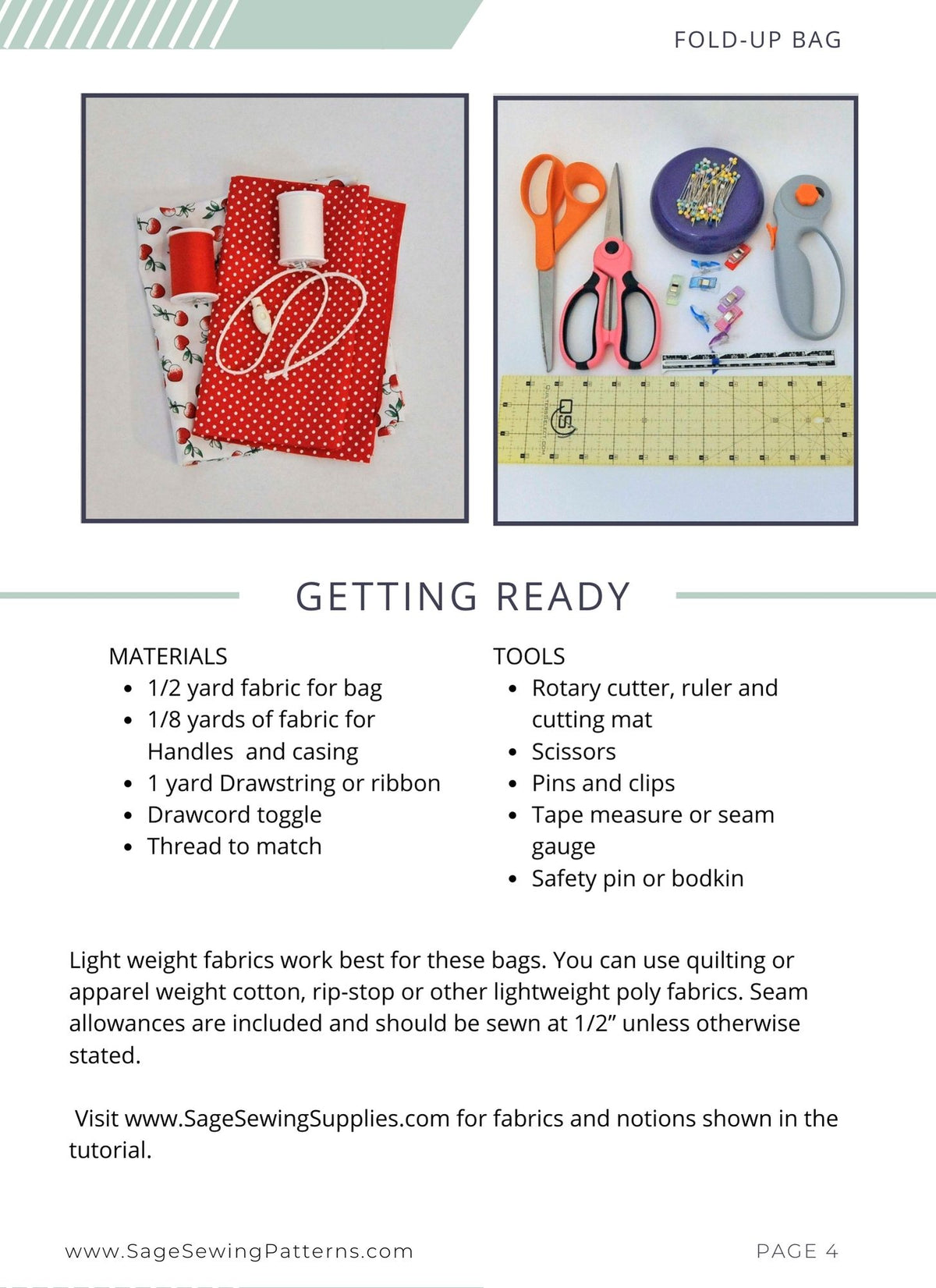 Fold Up Bag, digital sewing pattern tutorial