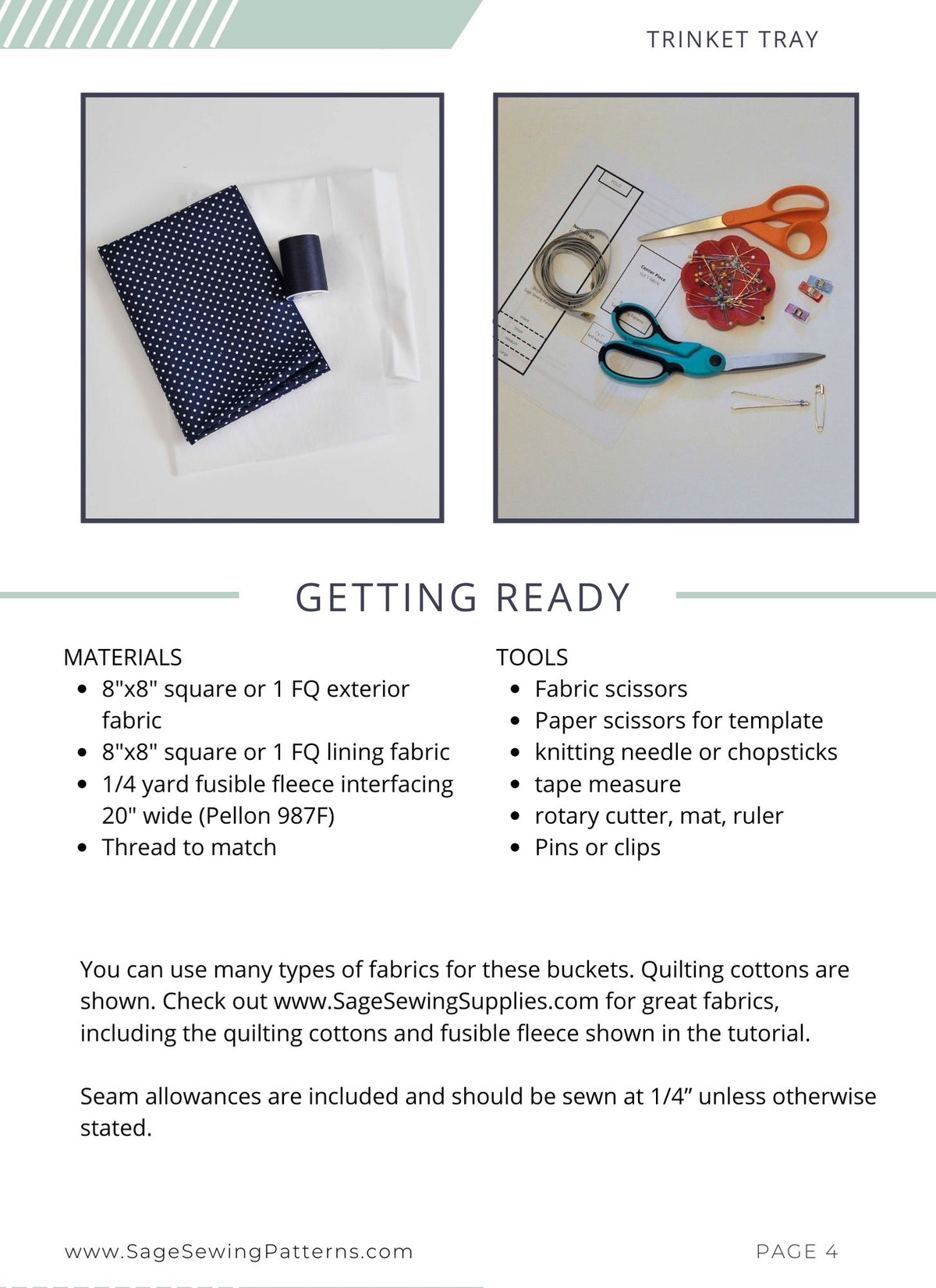 Trinket Tray, digital sewing pattern tutorial 2 shapes