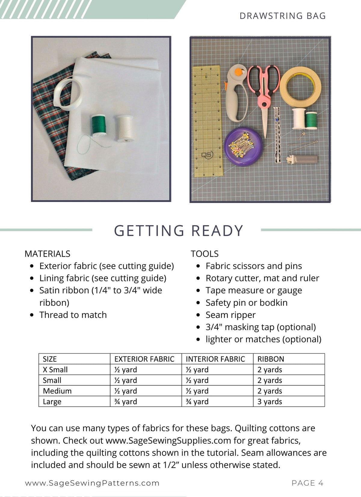 Reusable Drawstring Gift Bags, digital sewing pattern tutorial in 4 sizes