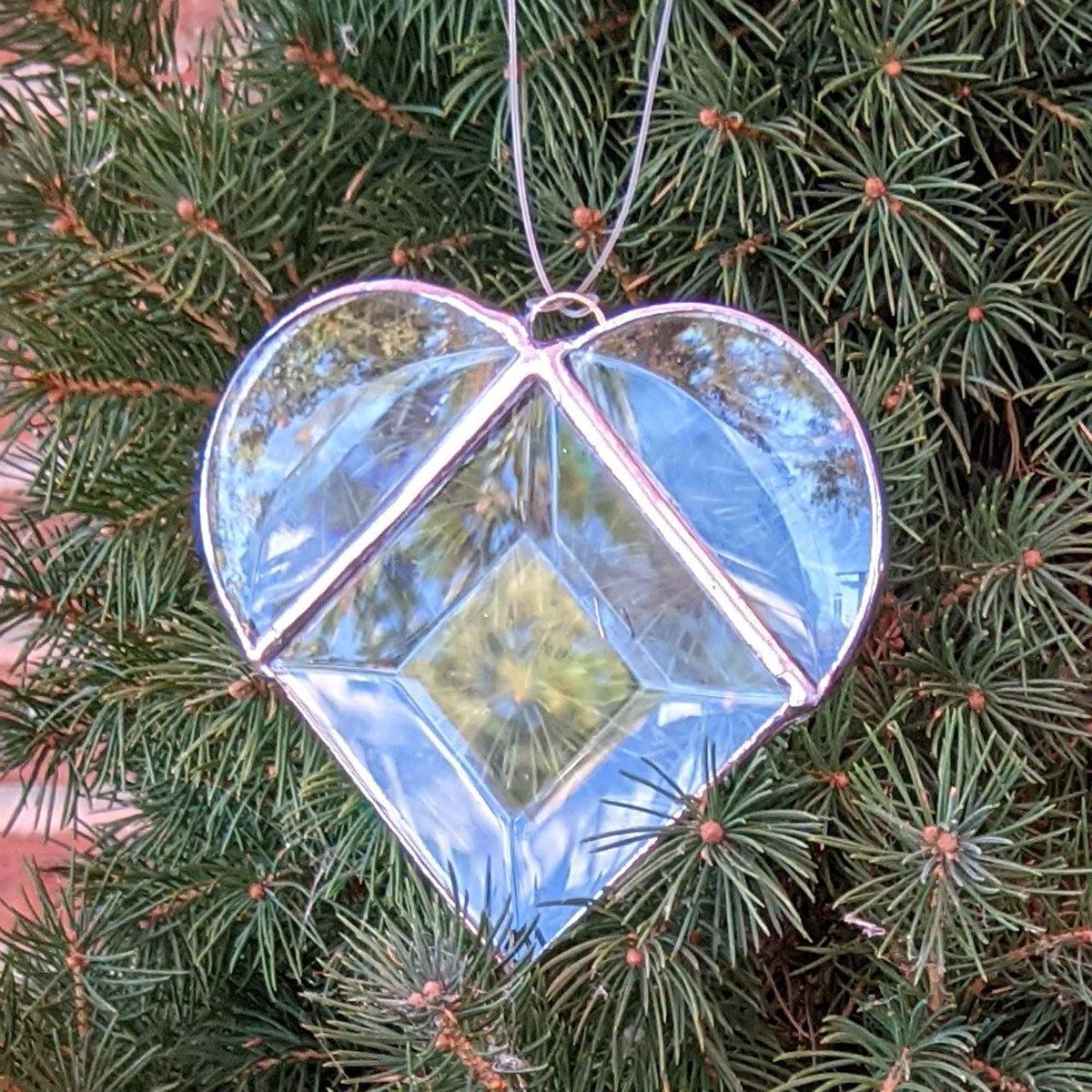 Stained Glass Bevel Heart, Valentines gift of clear faceted stained glass, hanging Christmas ornament