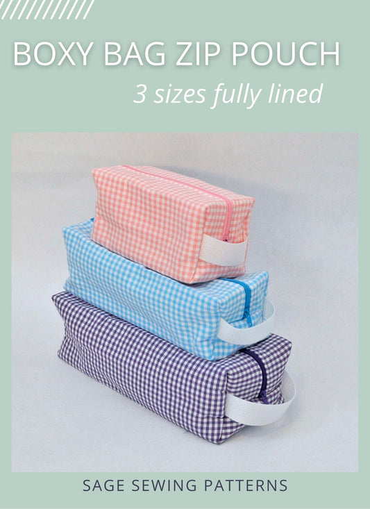 Boxy Bag Zip Pouch, digital sewing pattern tutorial