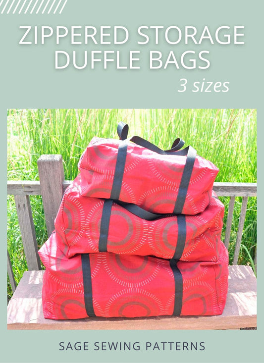 Zippered Storage Duffle Bags, digital sewing pattern tutorial, 3 sizes