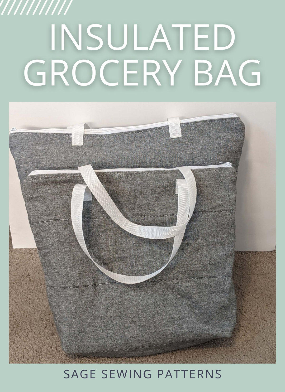 Insulated Shopping Bag, digital sewing pattern tutorial, sizes L & XL