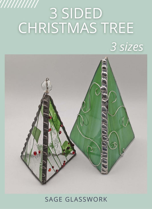 3 Sided Christmas Tree stained glass pattern TUTORIAL