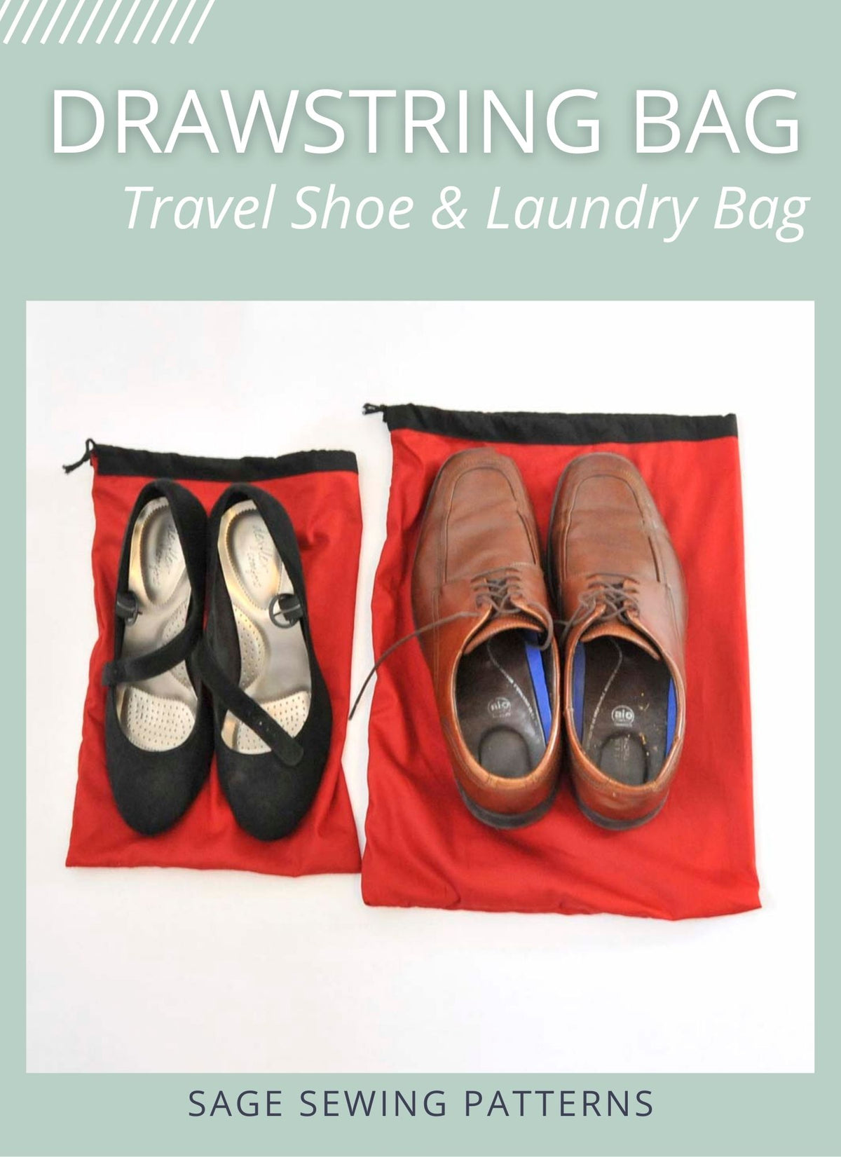 Travel shoe and laundry Drawstring bags, digital sewing pattern tutorial in 3 sizes