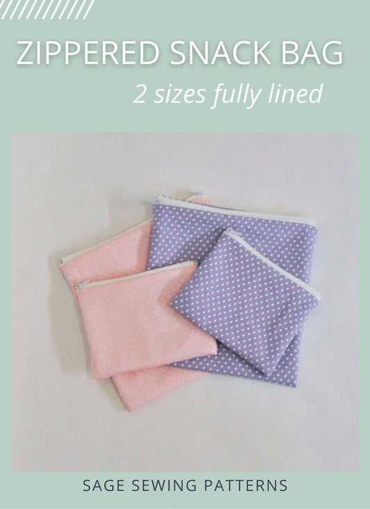 Reusable Zippered Snack Bag, digital sewing pattern tutorial in 2 sizes