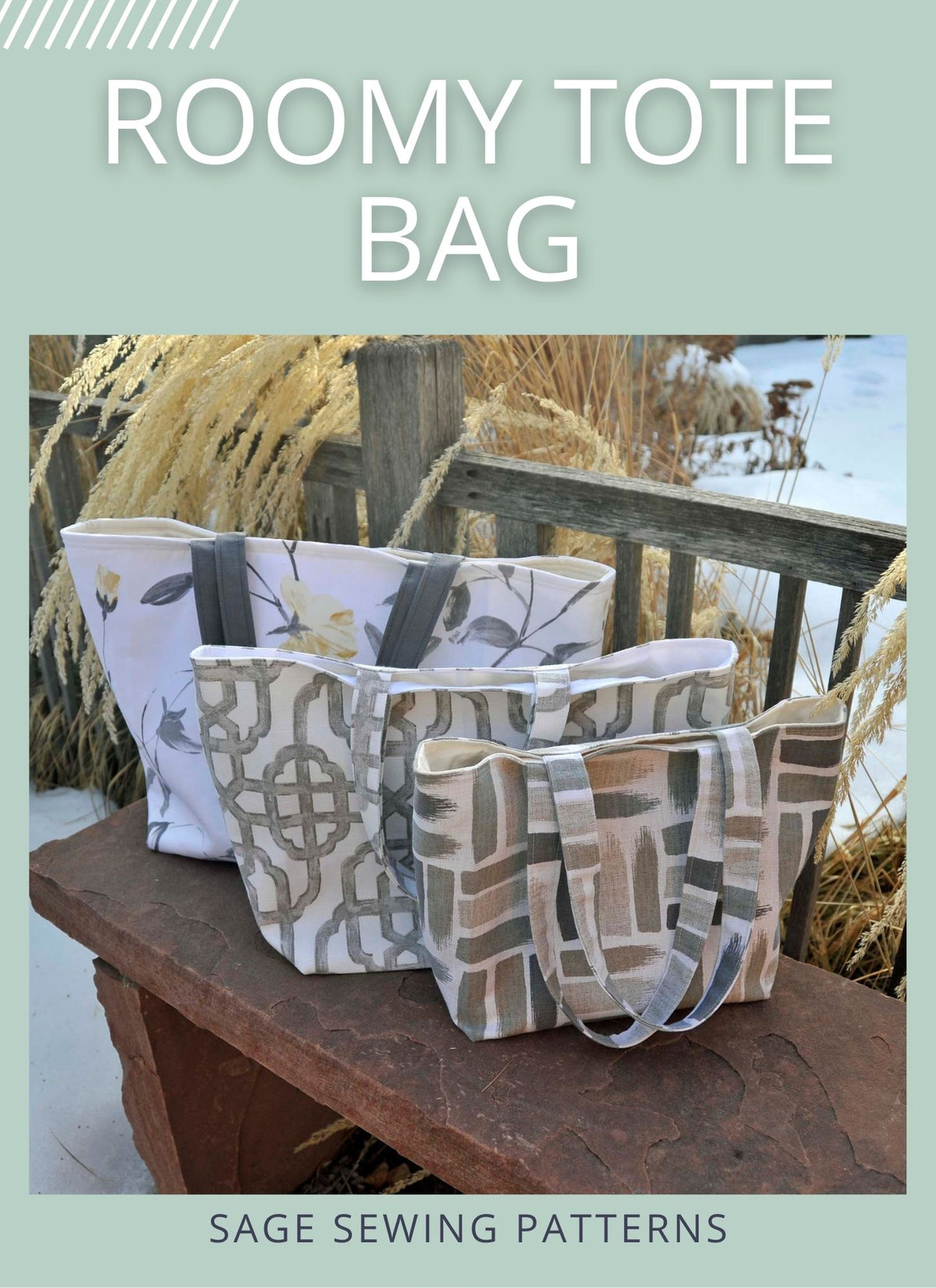 Roomy Tote Bag, digital sewing pattern tutorial 3 sizes
