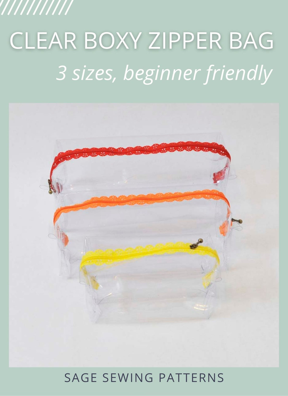 Clear Boxy Bag Zip Pouch, digital sewing pattern tutorial