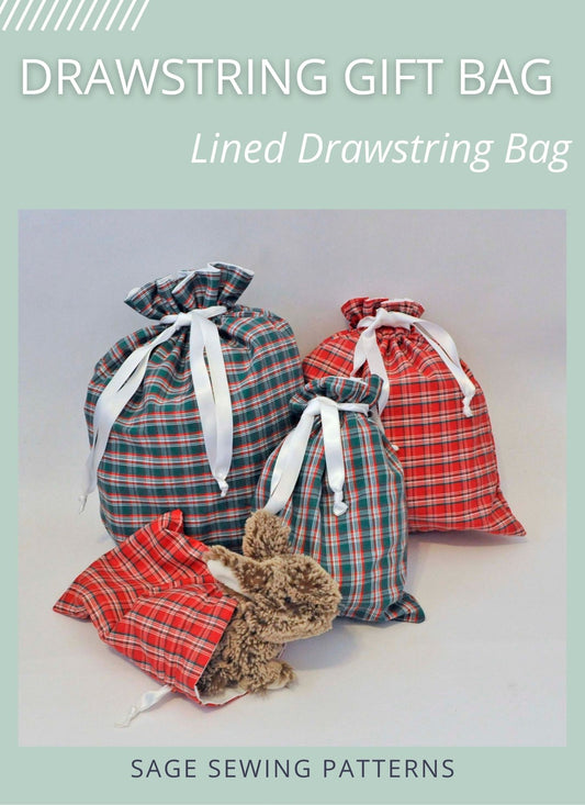 Reusable Drawstring Gift Bags, digital sewing pattern tutorial in 4 sizes