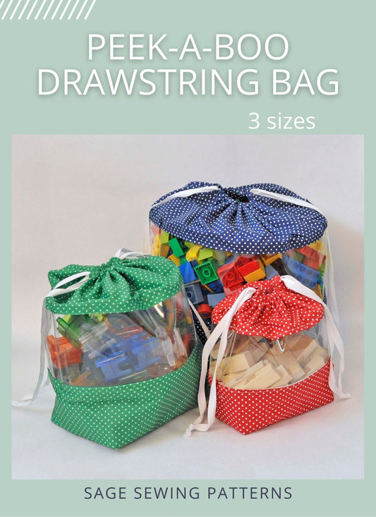 Peek A Boo storage bags, digital sewing pattern tutorial in 3 sizes
