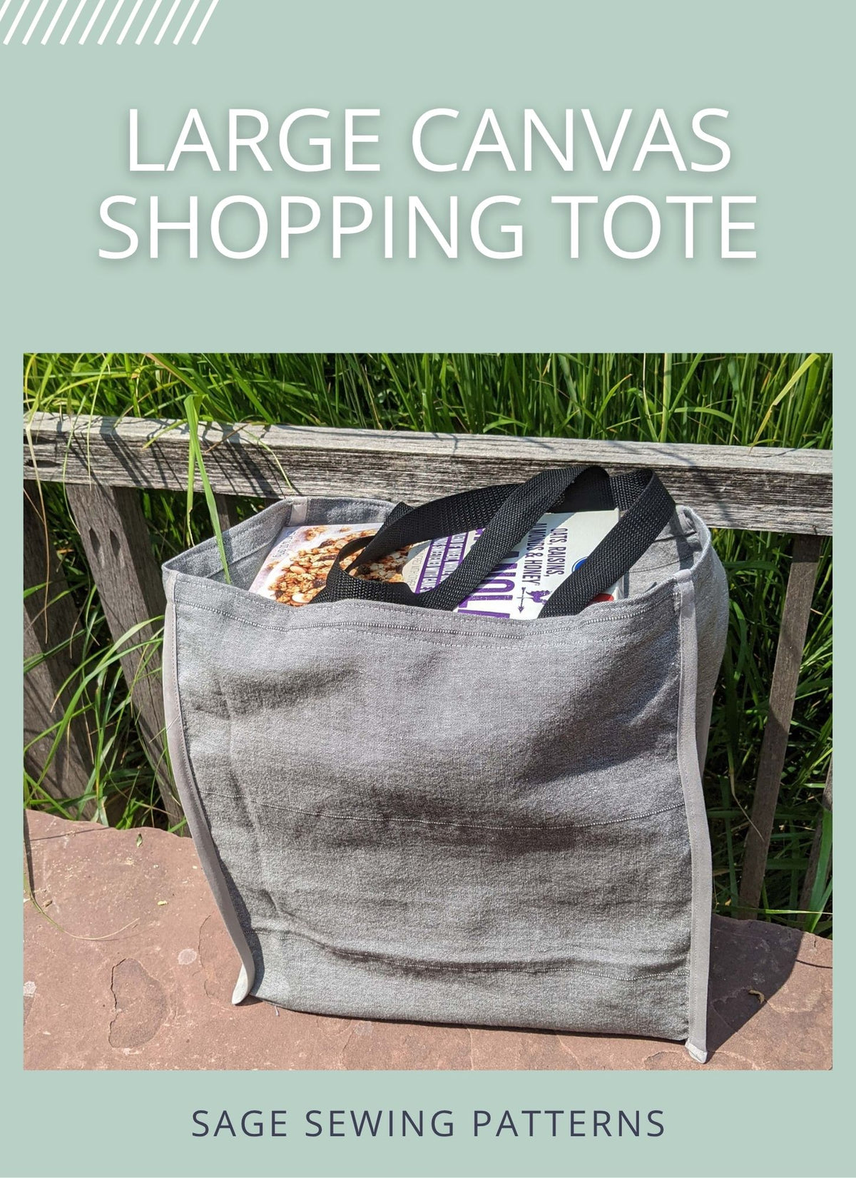 Large Canvas Shopping Tote, digital sewing pattern tutorial with bound seams