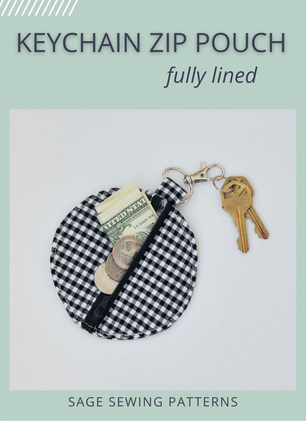 Round Keychain Zipper Pouch, digital sewing pattern tutorial