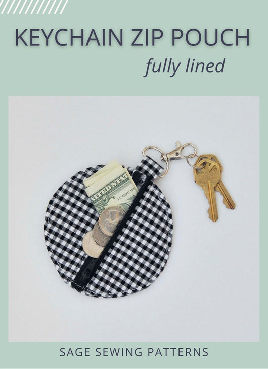 Round Keychain Zipper Pouch, digital sewing pattern tutorial