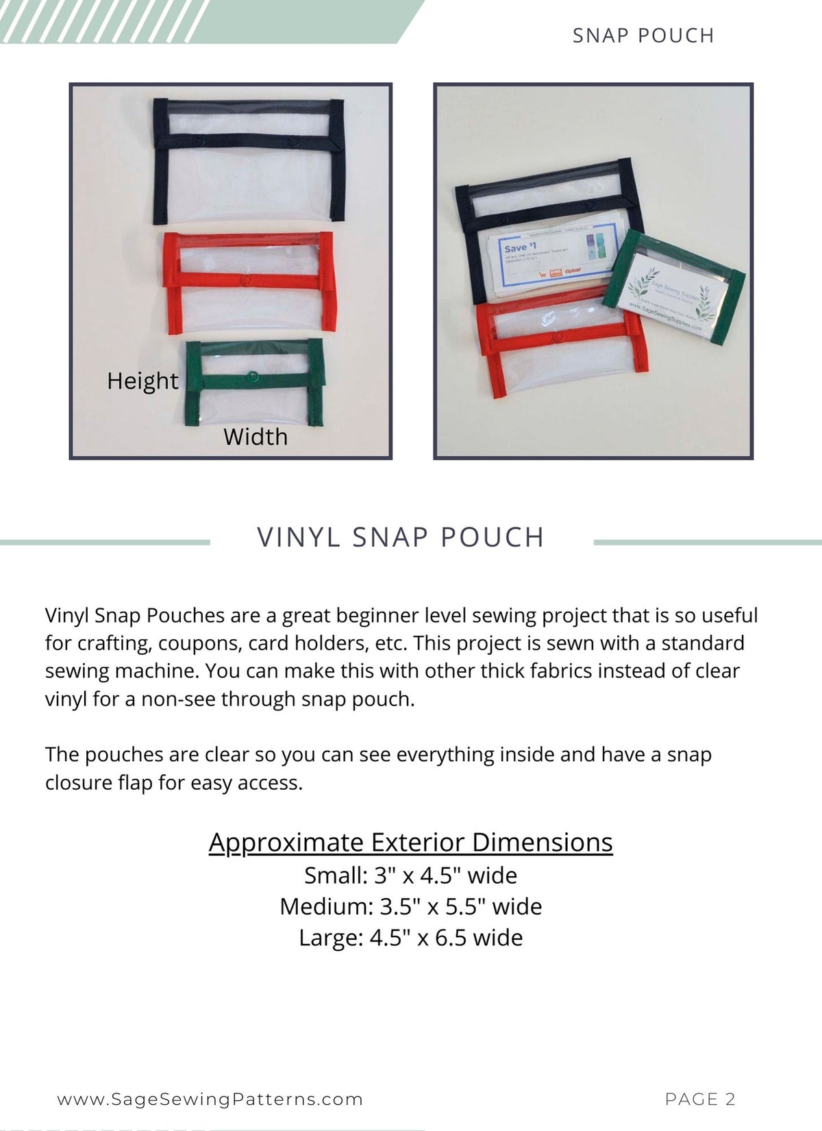 Clear Vinyl Snap Pouch, digital sewing pattern tutorial in 3 sizes
