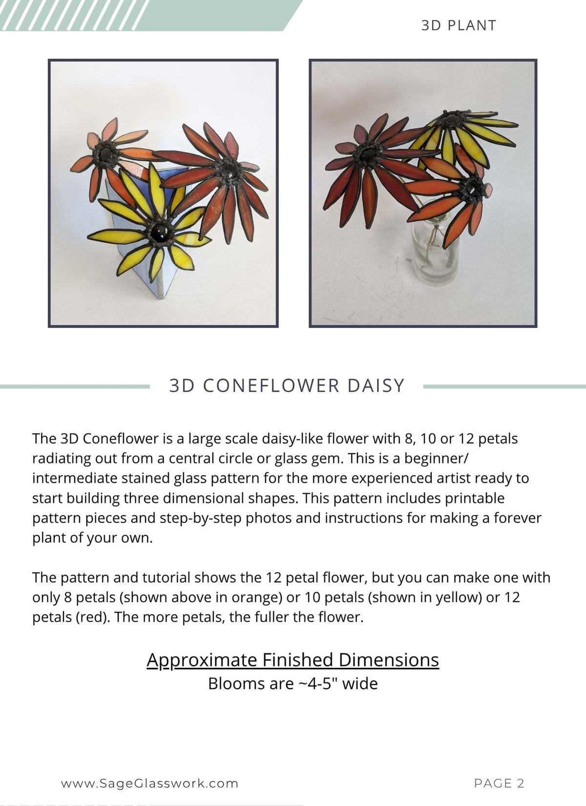 3D Coneflower Daisy Flower TUTORIAL stained glass pattern
