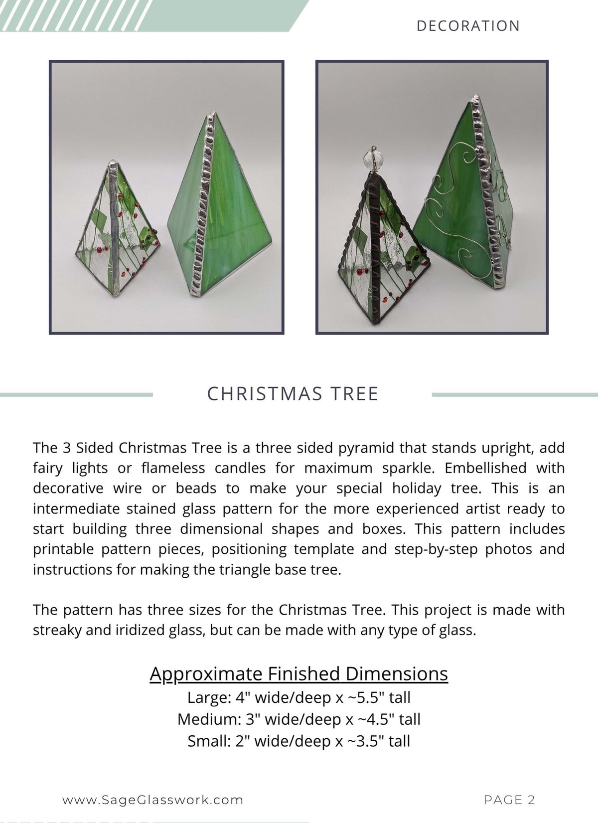 3 Sided Christmas Tree stained glass pattern TUTORIAL