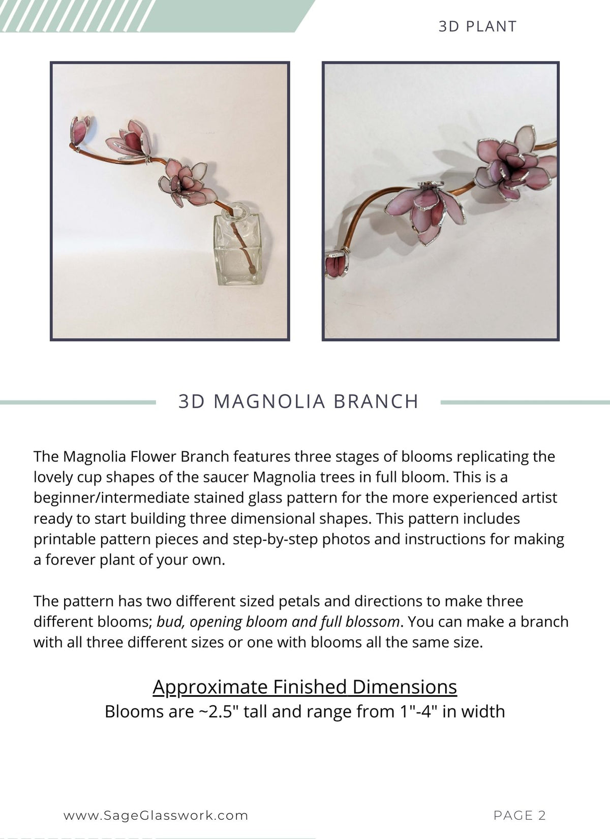 3D Magnolia Flower Branch stained glass pattern and TUTORIAL