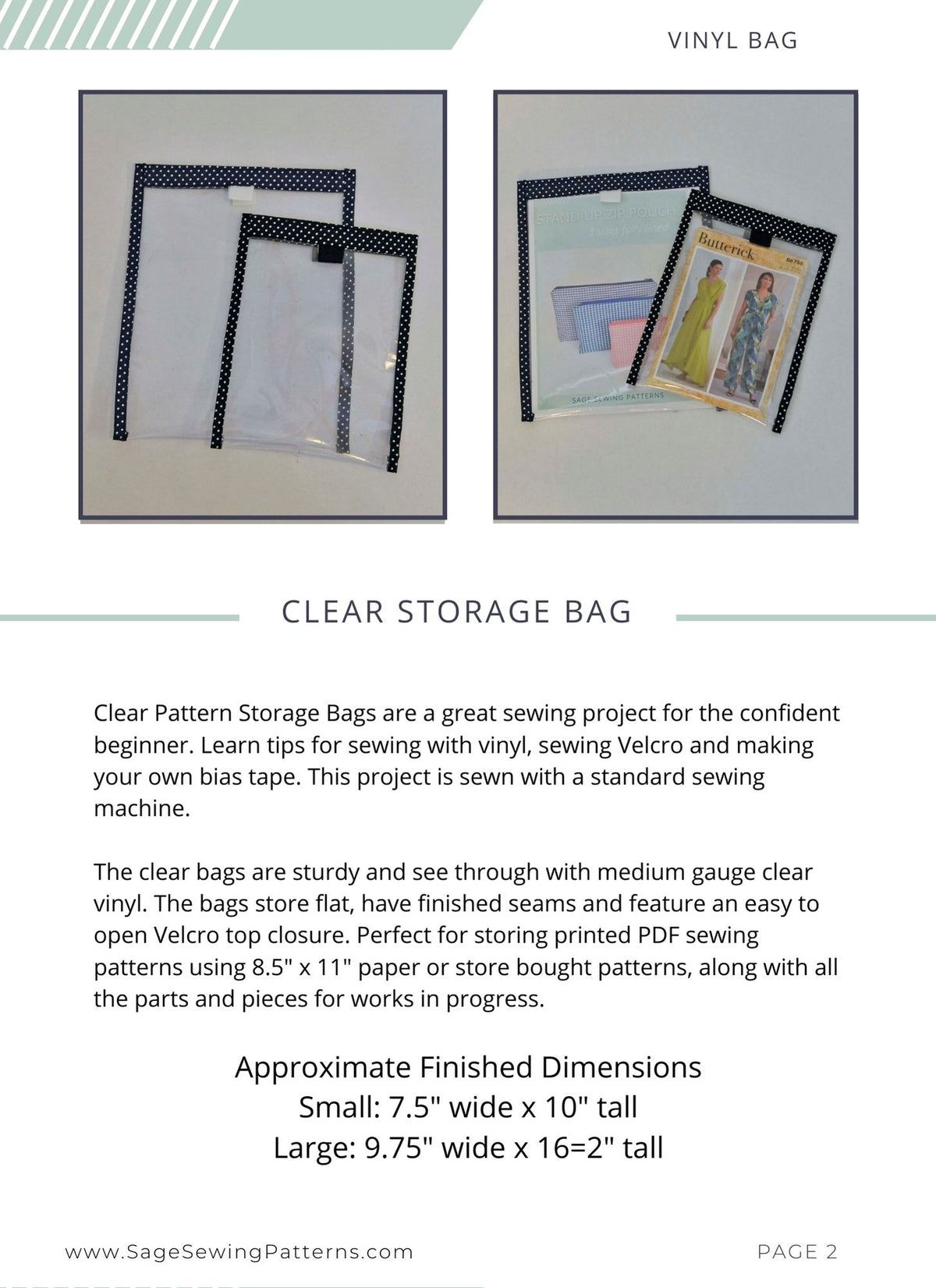 Clear Project Storage bags, digital sewing pattern tutorial in 2 sizes