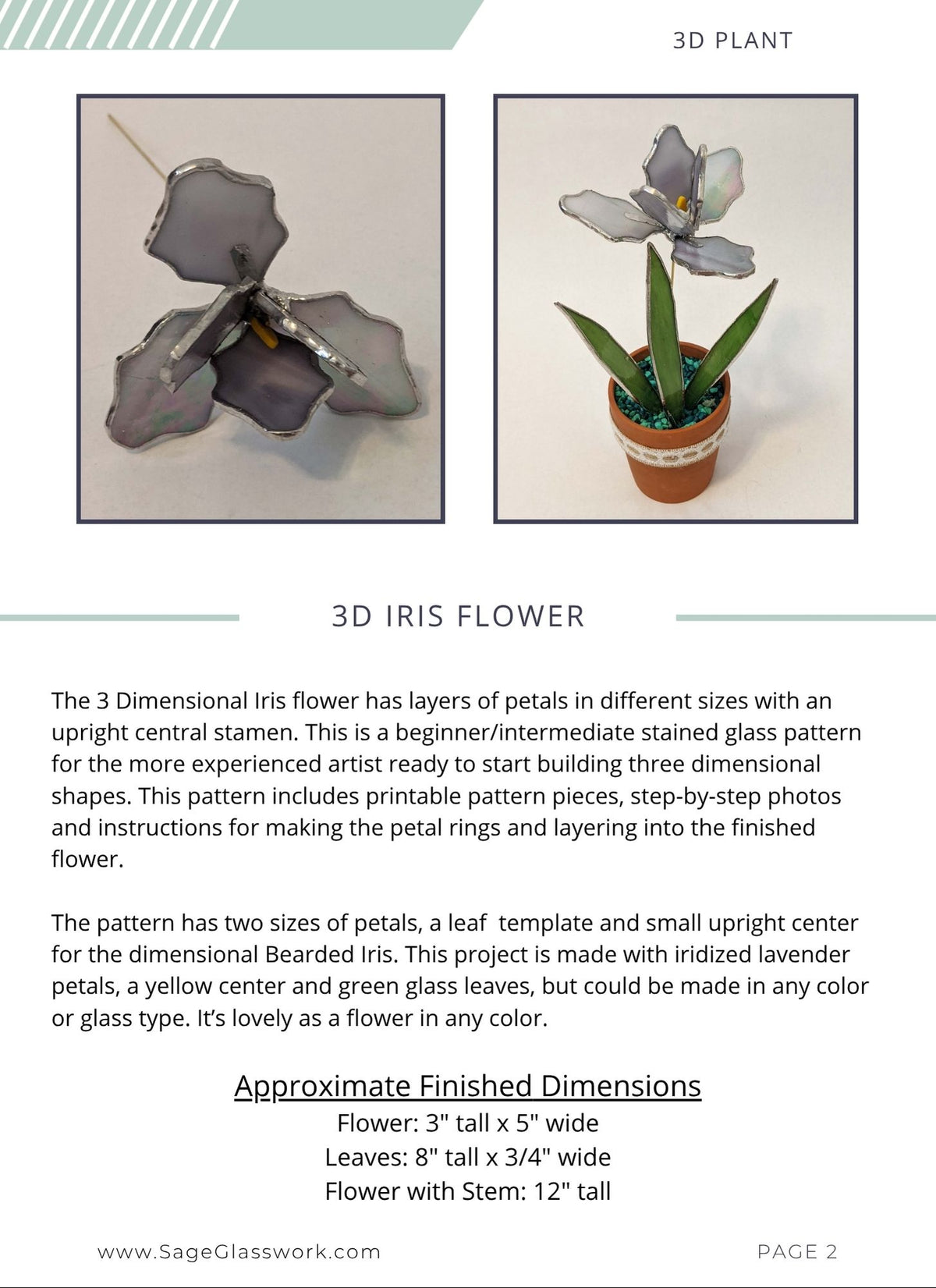 3D Iris Flower TUTORIAL stained glass pattern