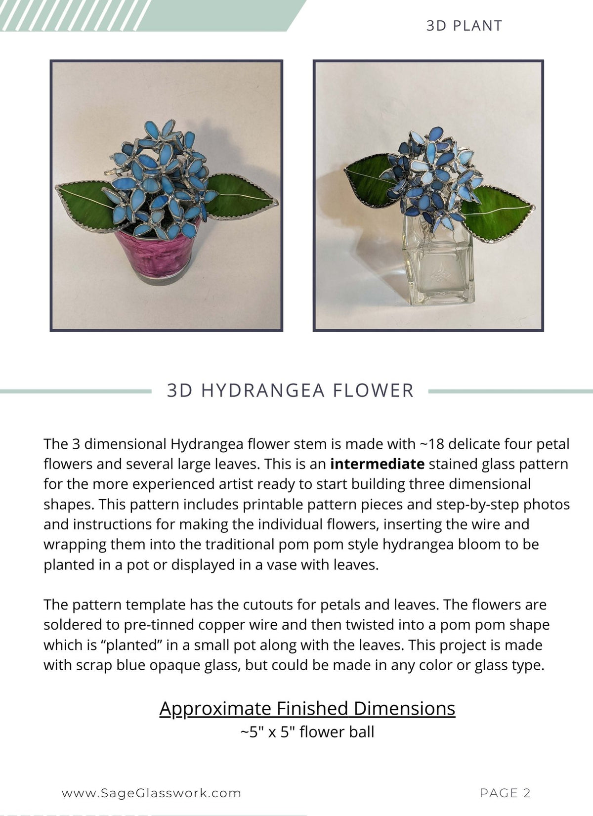 3D Hydrangea flower stained glass pattern and TUTORIAL