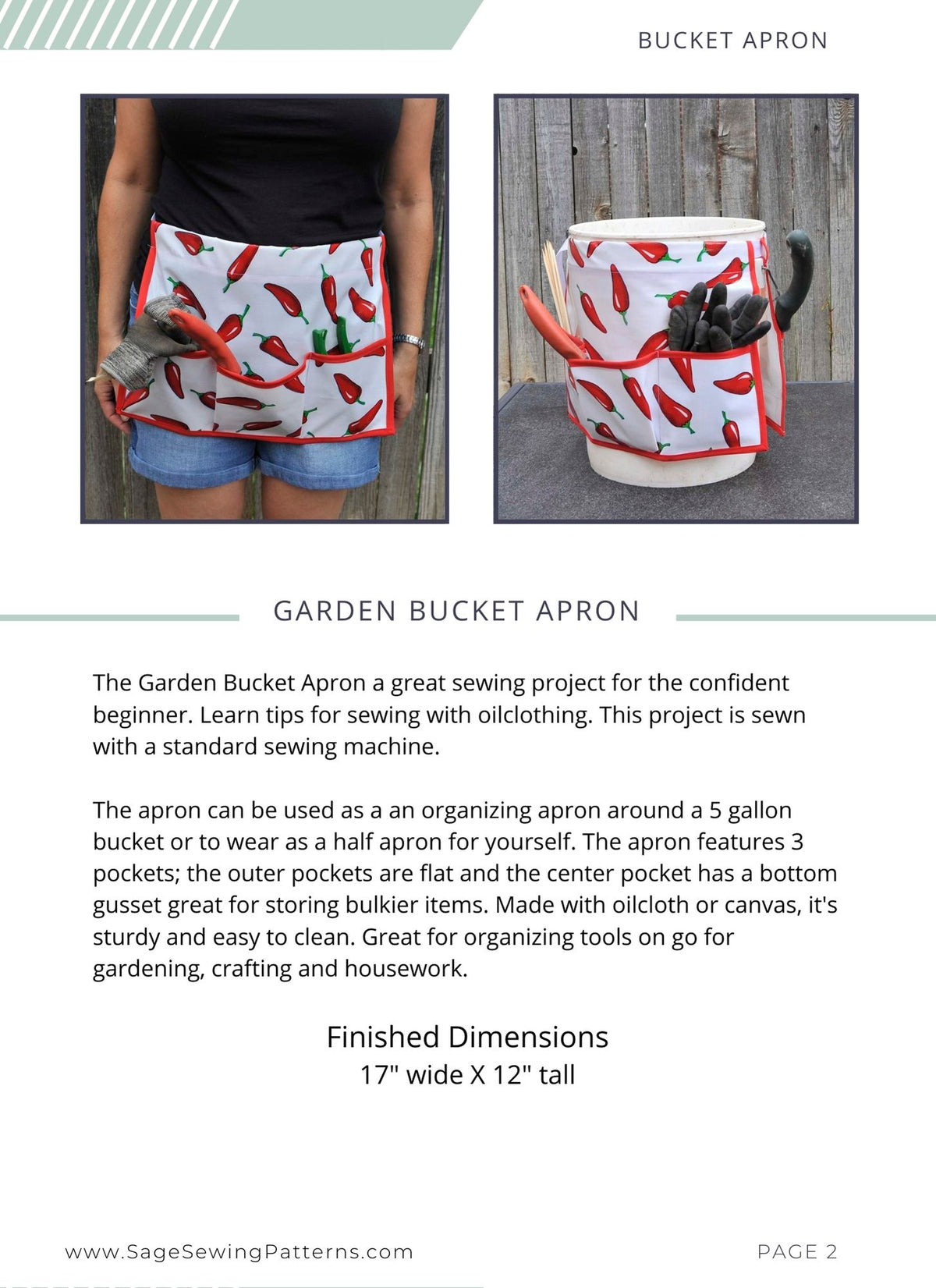 Garden Bucket Apron, digital sewing pattern tutorial