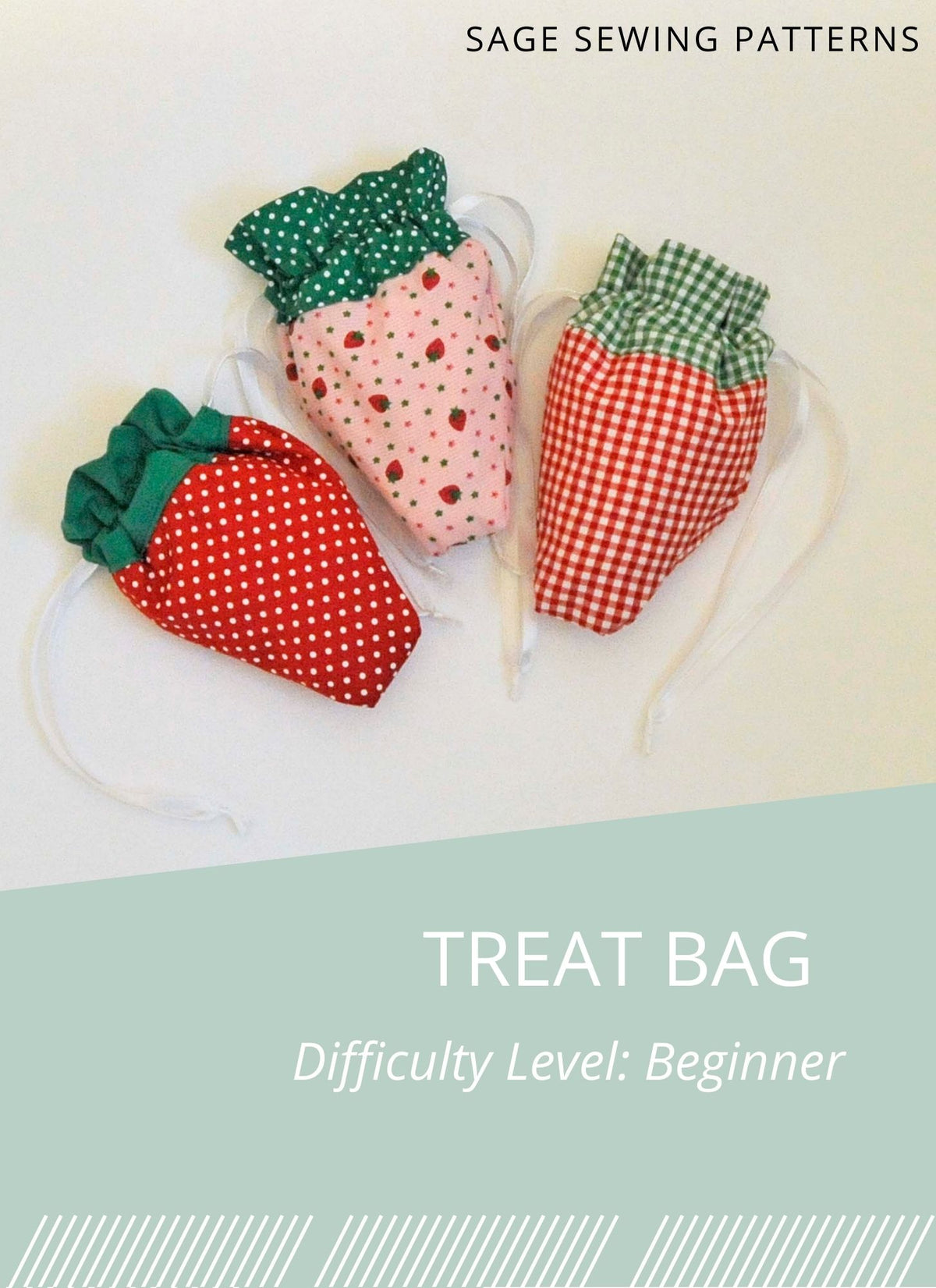 Strawberry Treat Bags, digital sewing pattern tutorial