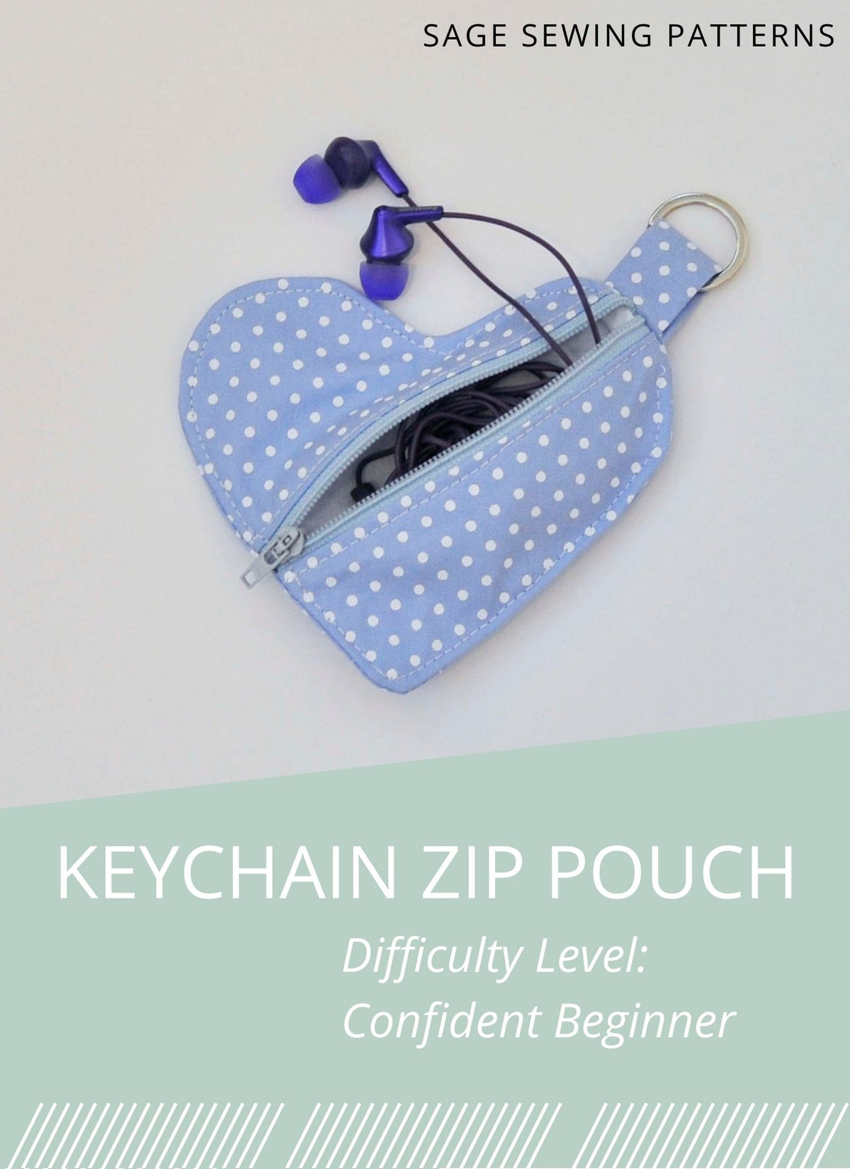 Heart Keychain Zipper Pouch, digital sewing pattern tutorial