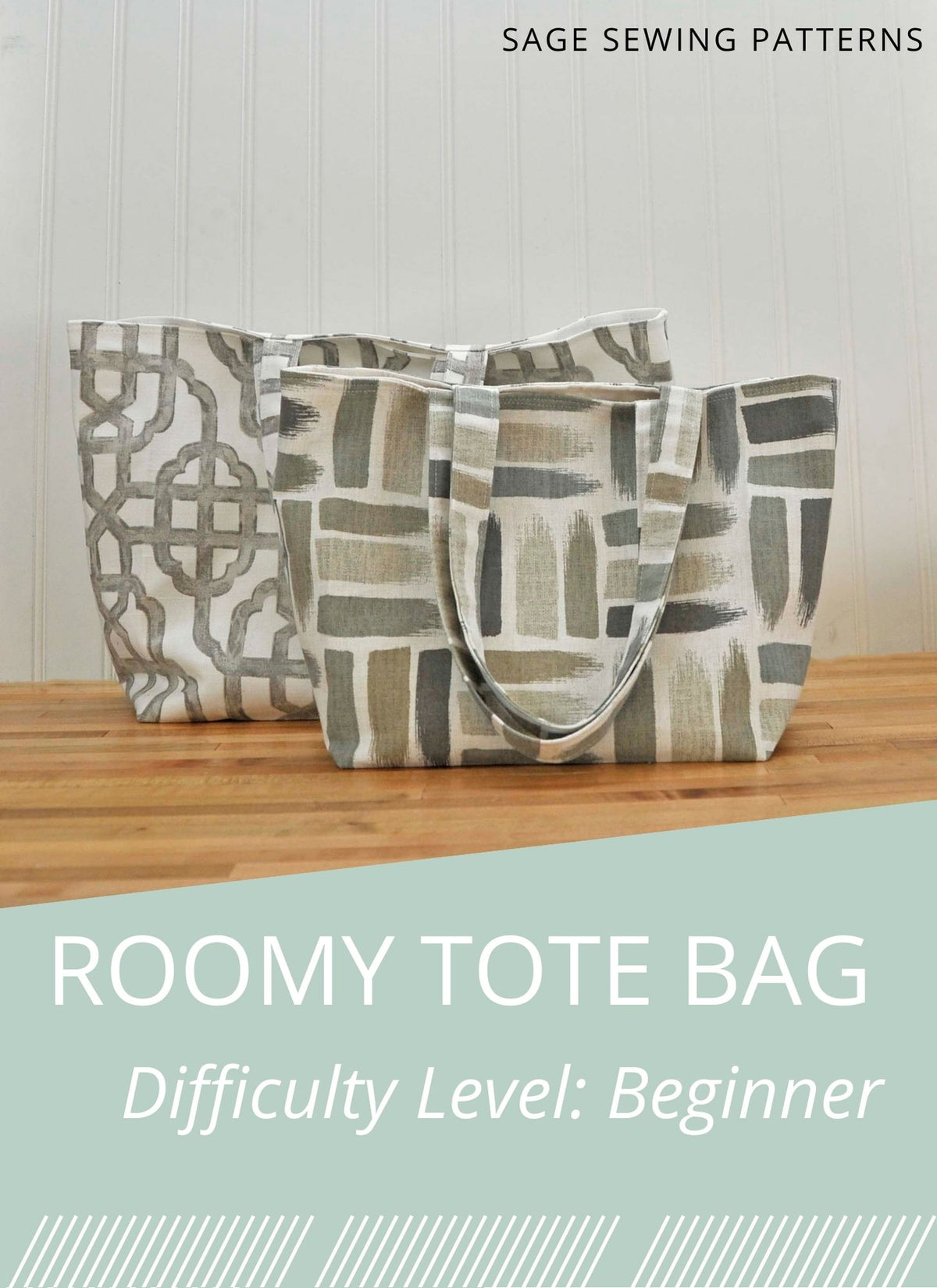 Roomy Tote Bag, digital sewing pattern tutorial 3 sizes