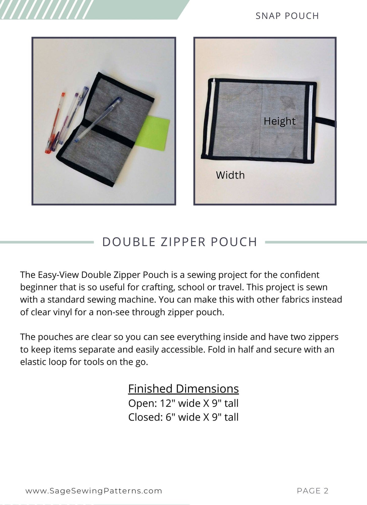 Easy View Zippered Pouch, digital sewing pattern tutorial