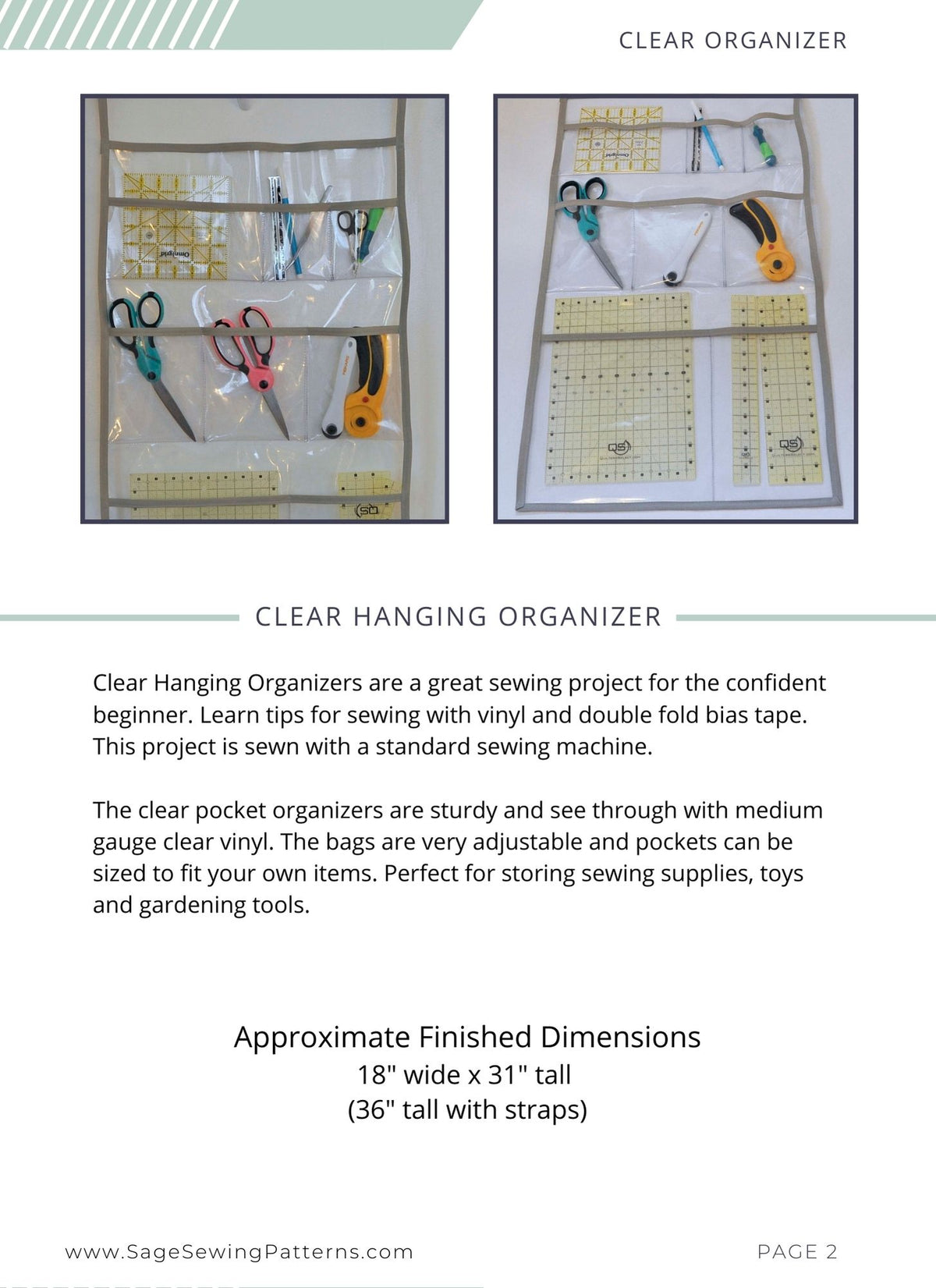 Clear Hanging Pocket Organizer, digital sewing pattern tutorial
