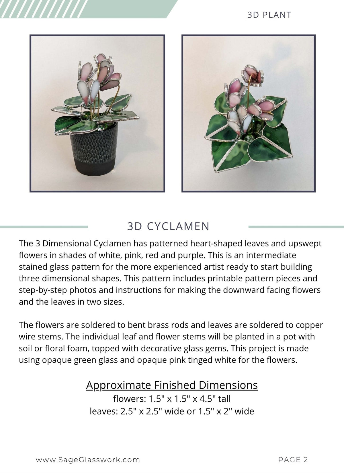 3D Cyclamen flower stained glass TUTORIAL pattern