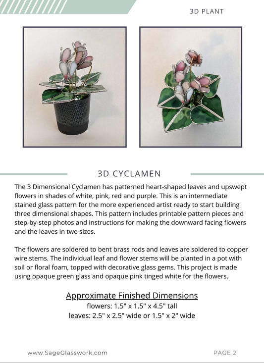 3D Cyclamen flower stained glass TUTORIAL pattern