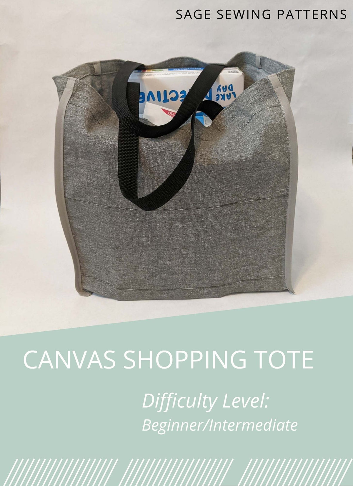 Large Canvas Shopping Tote, digital sewing pattern tutorial with bound seams