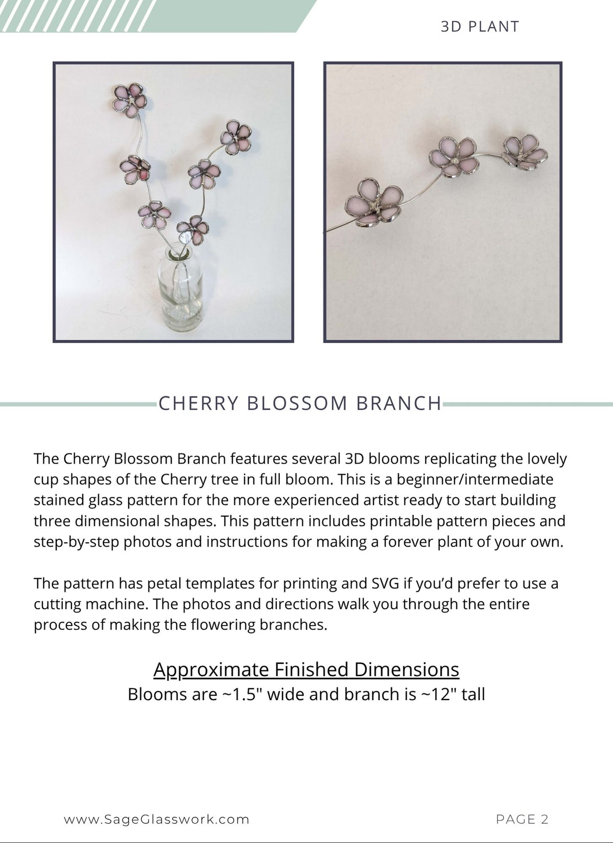 3D Cherry Blossom Flower Branch stained glass pattern and TUTORIAL