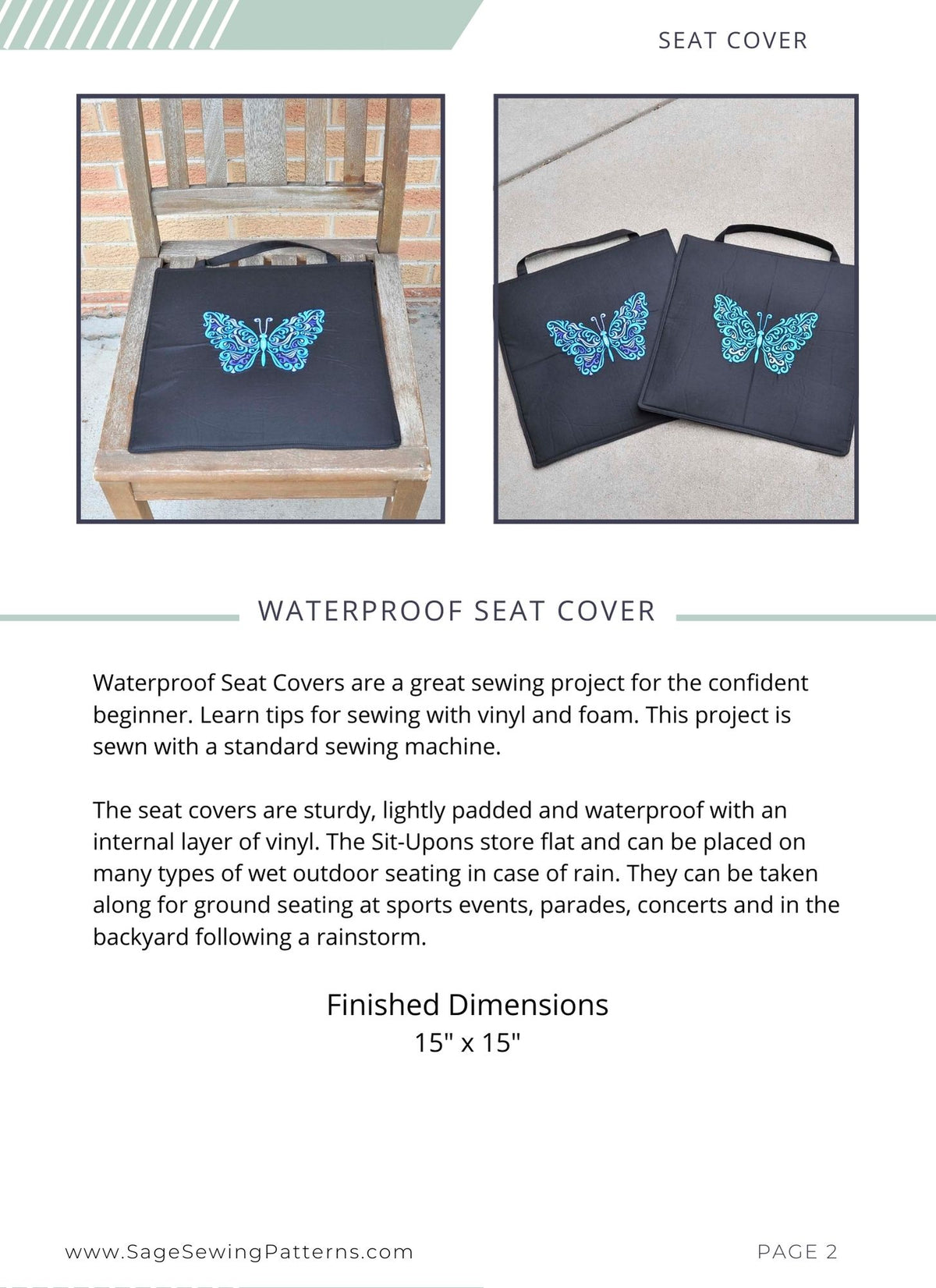 Waterproof Seat Cover, digital sewing pattern tutorial
