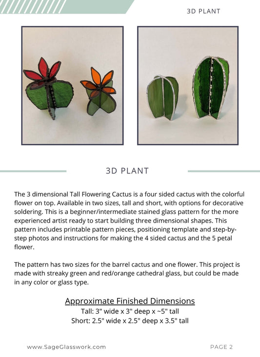 3D tall flowering stained glass Cactus pattern TUTORIAL