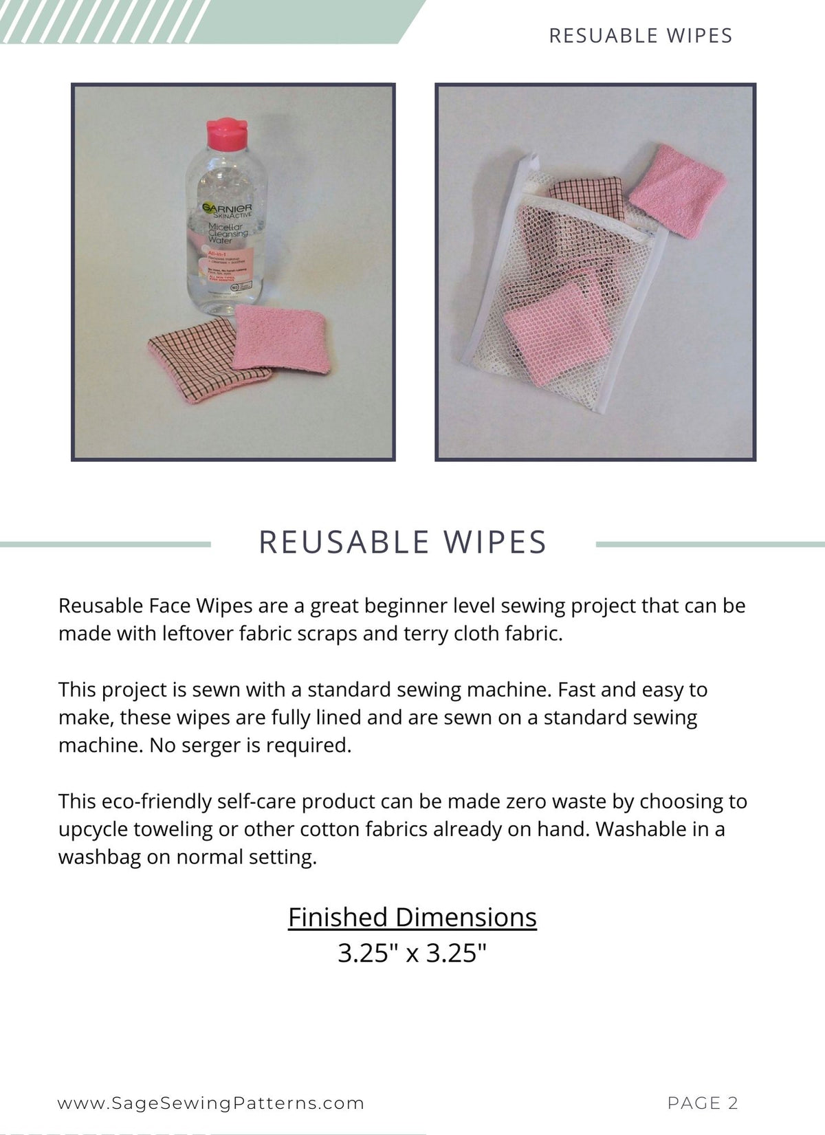Reusable Face Wipes, digital sewing pattern tutorial