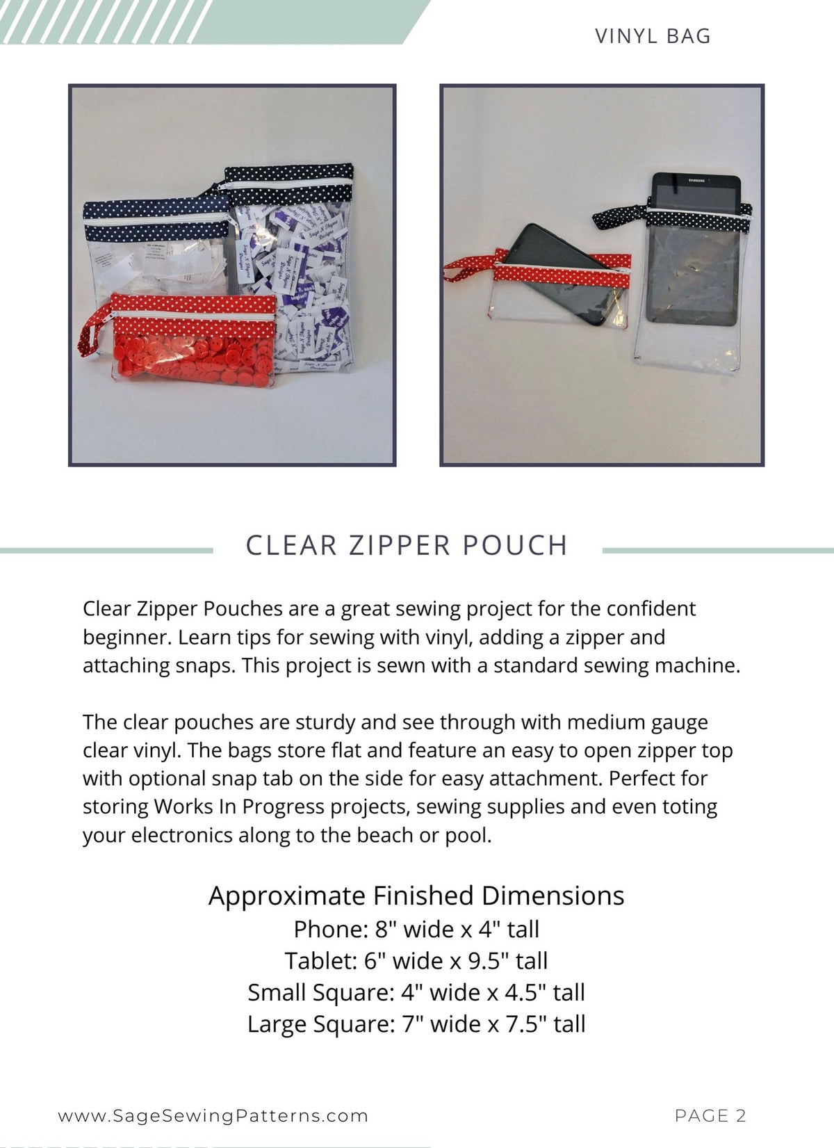 See Through Zippered Pouches, digital sewing pattern tutorial in 4 sizes