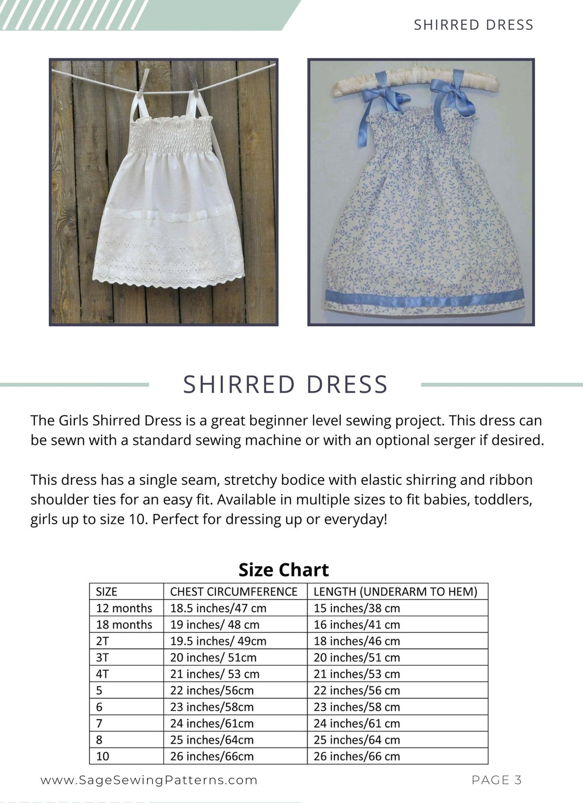 Girls Shirred Dress, digital sewing pattern tutorial