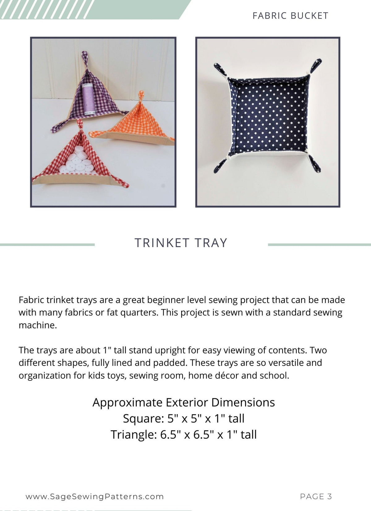 Trinket Tray, digital sewing pattern tutorial 2 shapes
