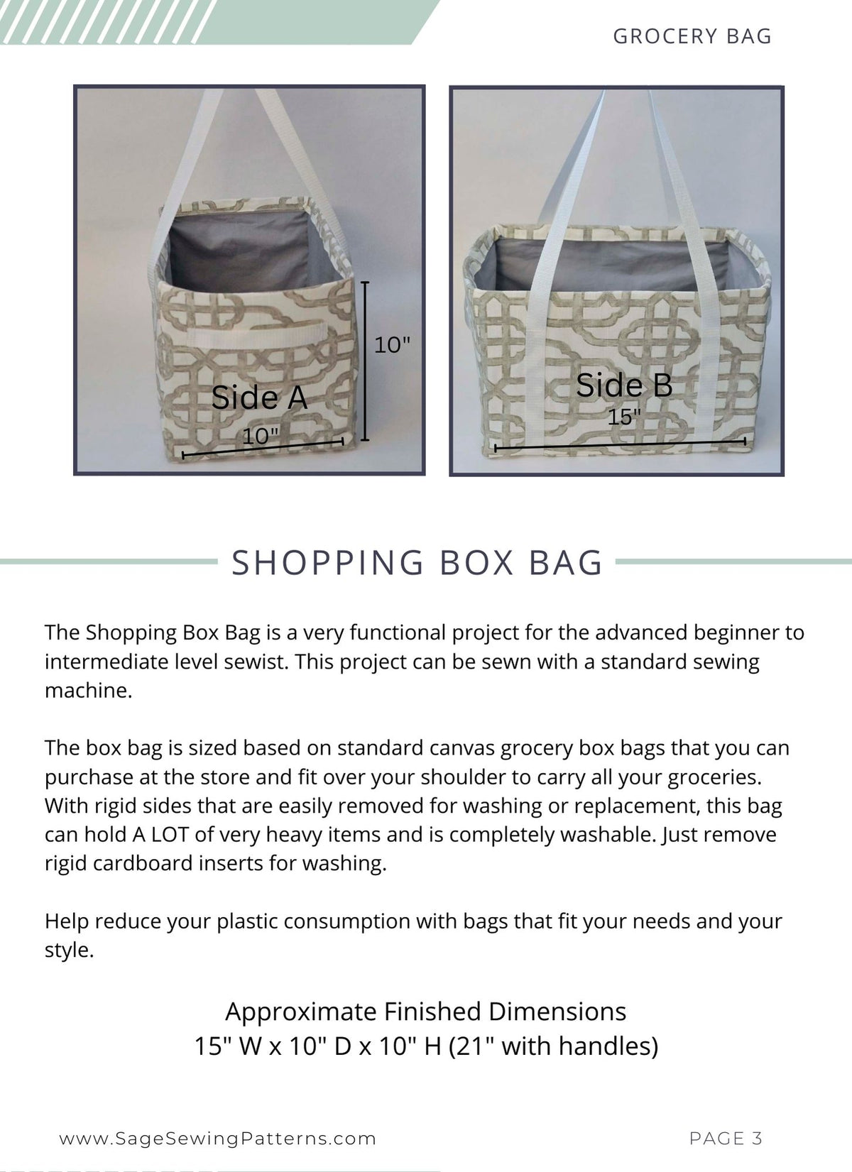 Shopping Box Bag, digital sewing pattern tutorial