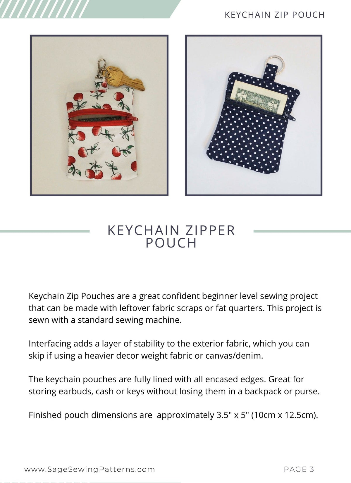 Rectangle Keychain Zipper Pouch, digital sewing pattern tutorial