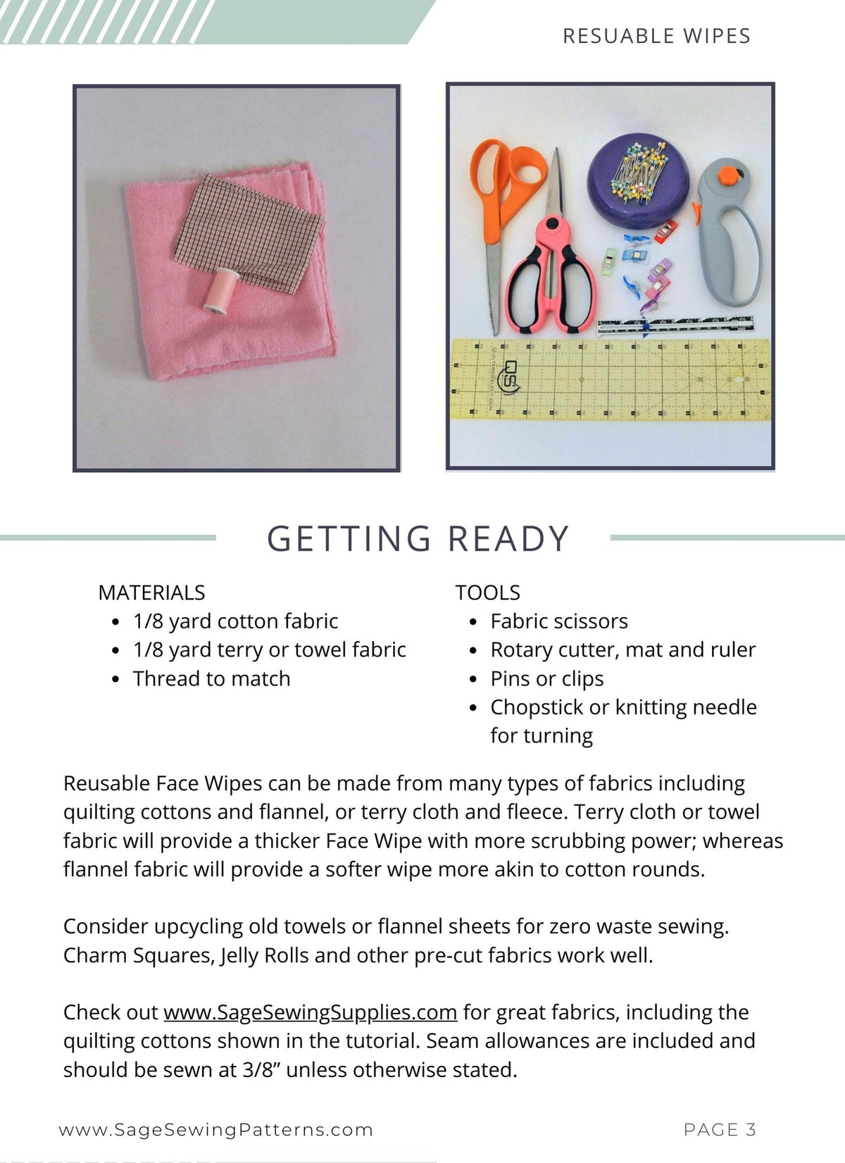 Reusable Face Wipes, digital sewing pattern tutorial