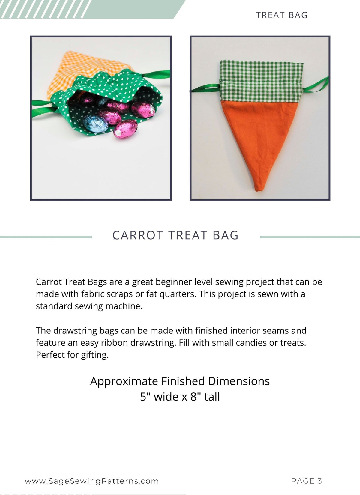 Carrot Treat Bags, digital sewing pattern tutorial